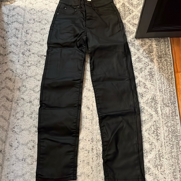 black faux leather free people pants size 24 in great condition - Picture 1 of 4